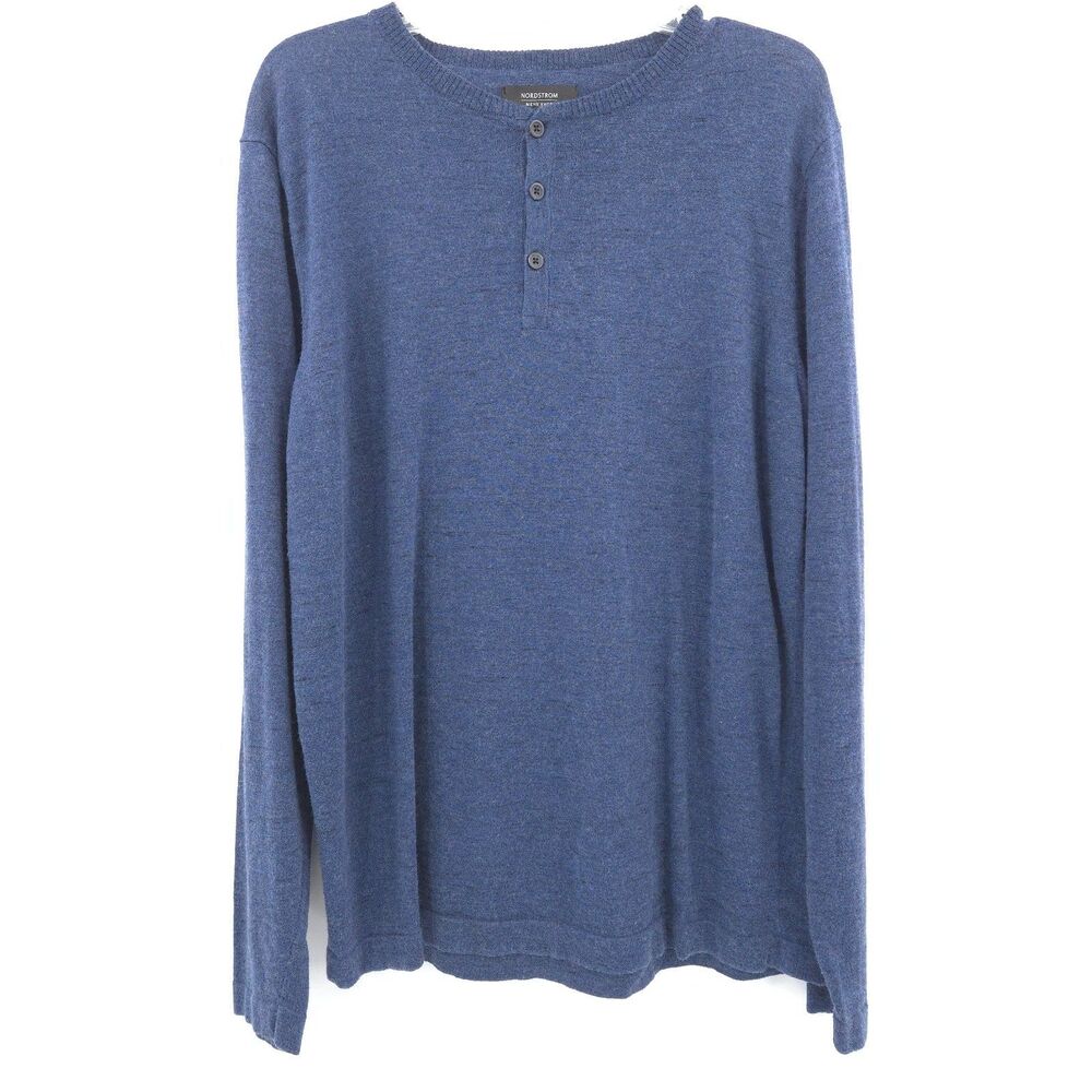 Nordstrom mens wool‎ blend Henley shirt Size L long sleeve blue